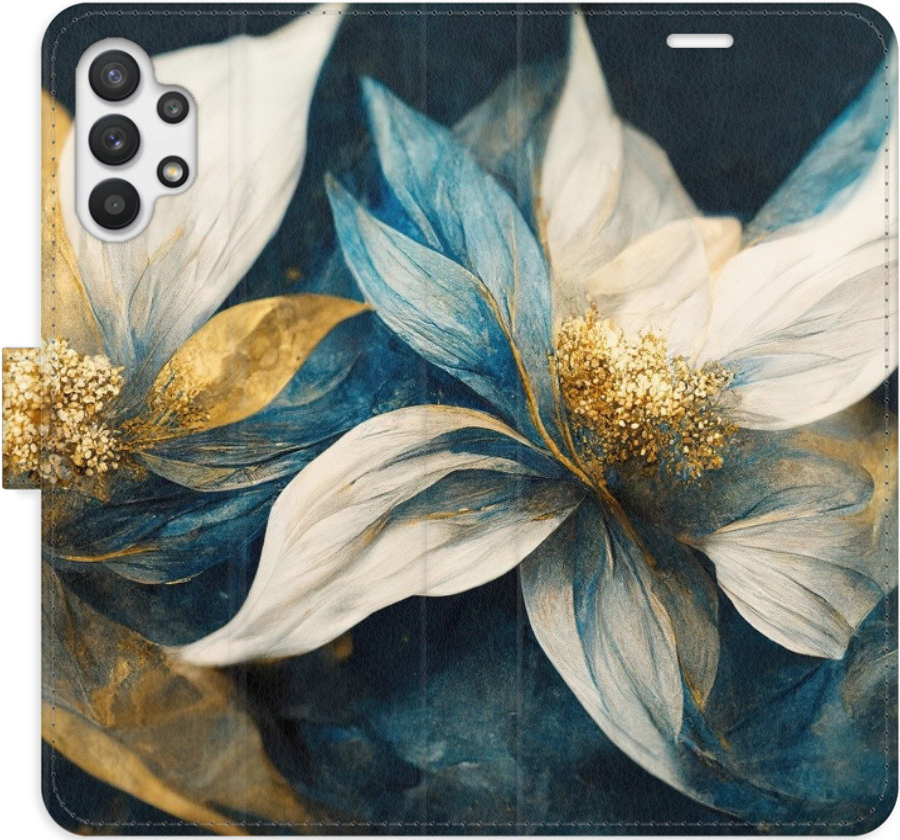 Pouzdro iSaprio Flip s kapsičkami na karty - Gold Flowers Samsung Galaxy A32 5G