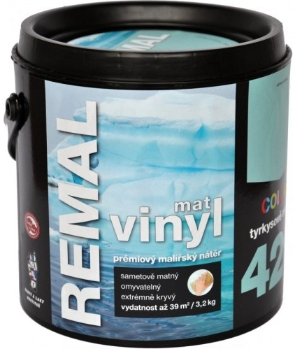 Barvy A Laky Hostivař Remal Vinyl Color mat, prémiová malířská barva, omyvatelná, 420 tyrkysově modrá, 3,2 kg
