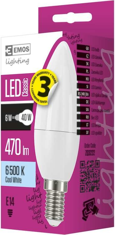 Emos LED žárovka Classic Candle 6W E14 studená bílá