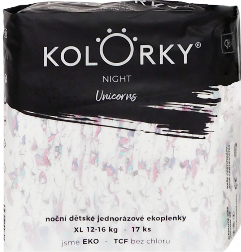 Kolorky NIGHT Jednorožci XL 12-16 kg noční 17 ks