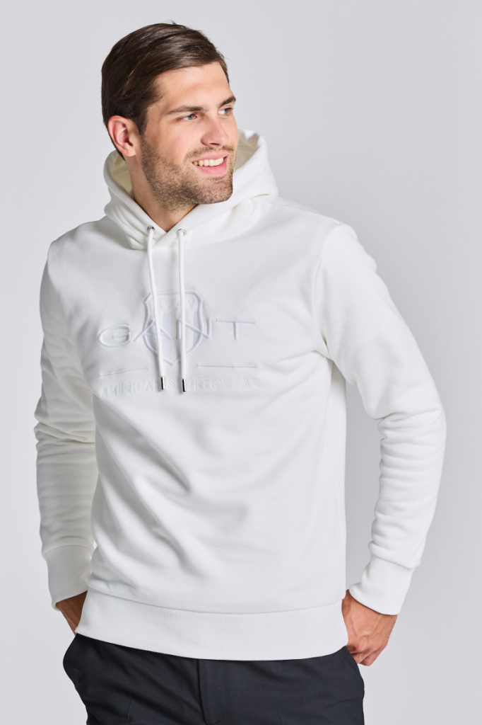 GANT REG TONAL SHIELD HOODIE bílá