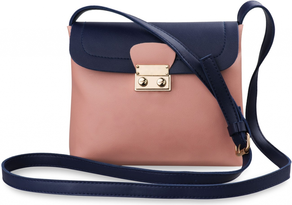 stylová listonoška měkká dámská kabelka s klopou růžovo-tmavě modrá