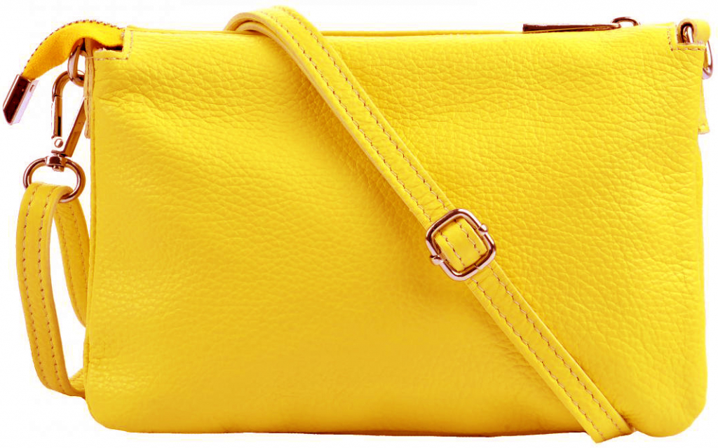 ItalY dámská kožená tří kapsová kabelka 5474 žlutá