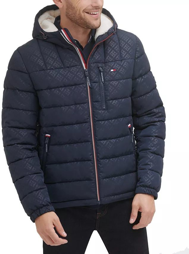 Tommy Hilfiger prošívaná zimní pánská bunda Sherpa tmavě modrá