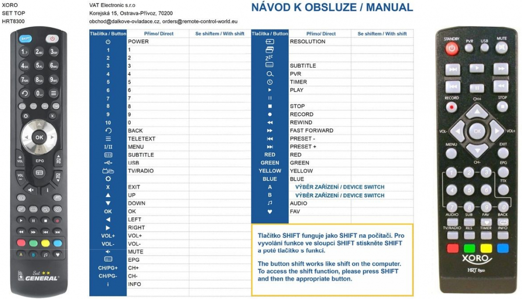 Dálkový ovladač General Xoro HRT8300