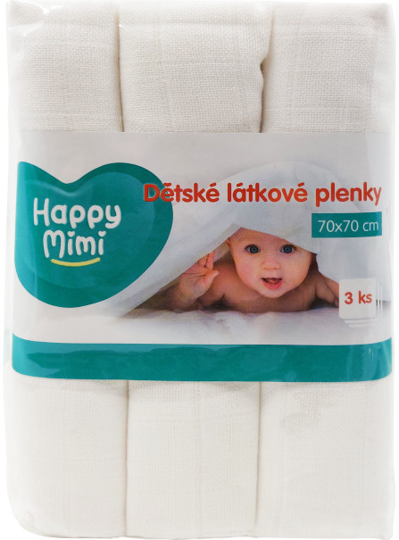 Happy Mimi látkové pleny 3 ks lbílé