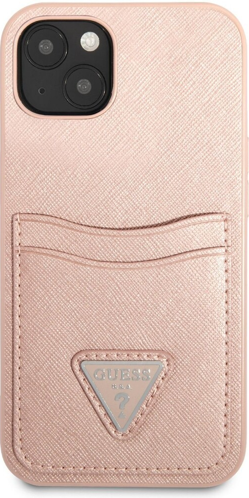 Pouzdro Guess Saffiano Double Card iPhone 13 růžové
