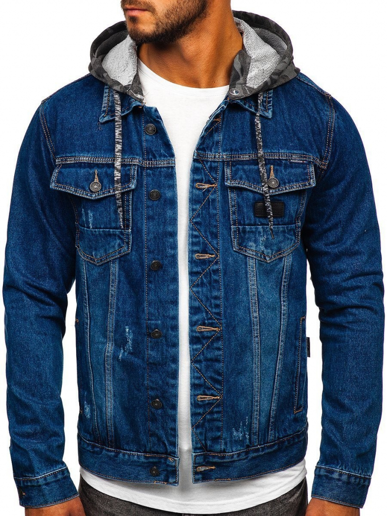 Bolf pánská džínová bunda s kapucí RB9824-1 tmavě modrá