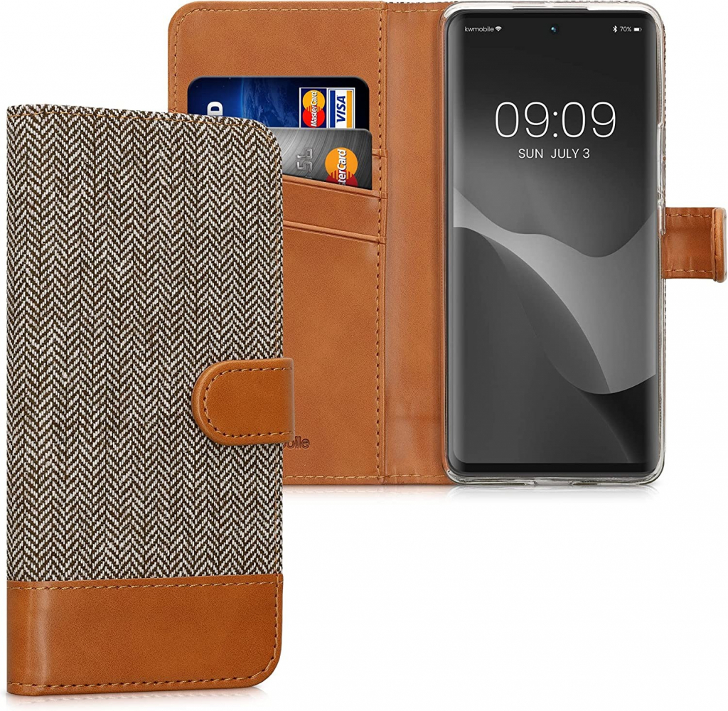 Pouzdro KWmobile Luxusní flipové Canvas Wallet Honor 50 / Huawei Nova 9 Šedé - hnědé