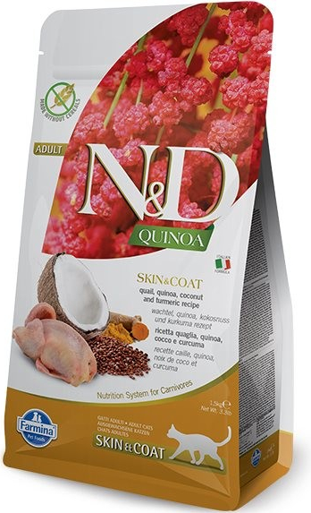 N&D QUINOA grain free cat skin & coat quail & coconut 1,5 kg