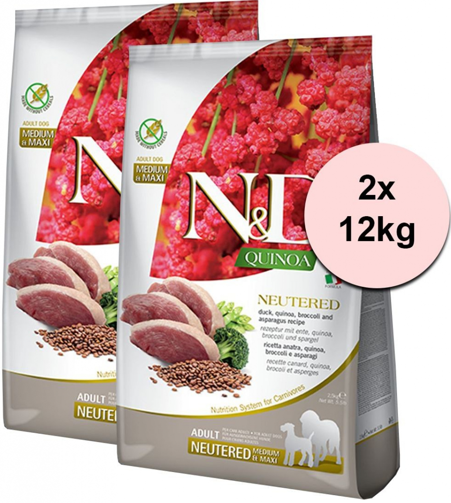 N&D Quinoa Dog Adult Medium & Maxi Neutered Duck & Broccoli & Asparagus 2 x 12 kg