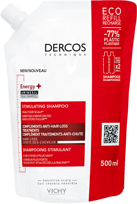 Vichy Decros Energy+ posilující šampon proti vypadávání vlasů náhradní náplň 500 ml