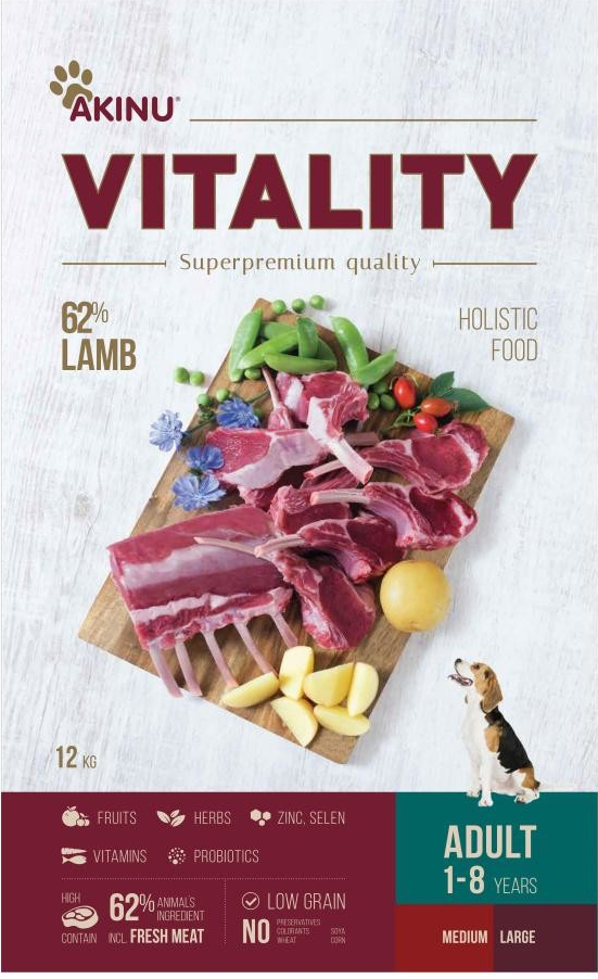Akinu Vitality dog Adult hypoallergic medium/large lamb 12 kg