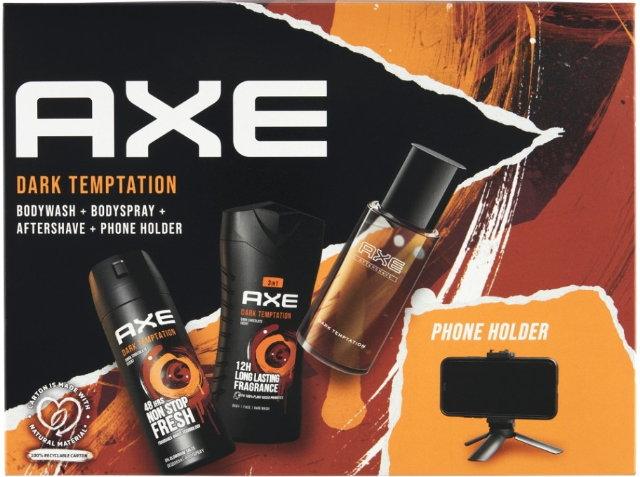 AXE Dark Temptation deodorant sprej 150 ml, sprchový gel 250 ml A voda po holení 100 ml Dárkové balení s držákem na telefon