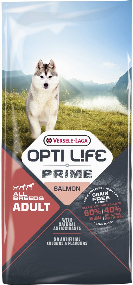 Versele Laga Opti Life Prime Adult Salmon 12,5 kg bez obilovin pro dospělé psy s lososem