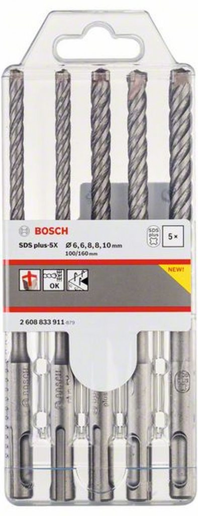 BOSCH Sada vrtáků SDS plus-5X, 5 ks pr. 6/6/8/8/10 mm 2608833911