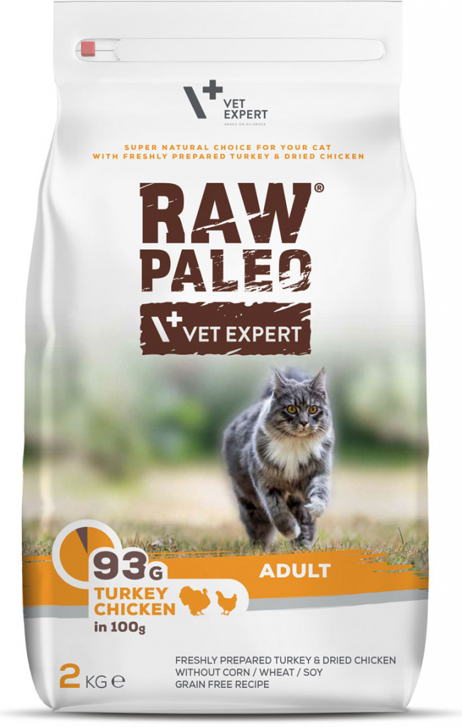 RAW Paleo Adult Cat s krůtím a kuřecím masem 2 kg