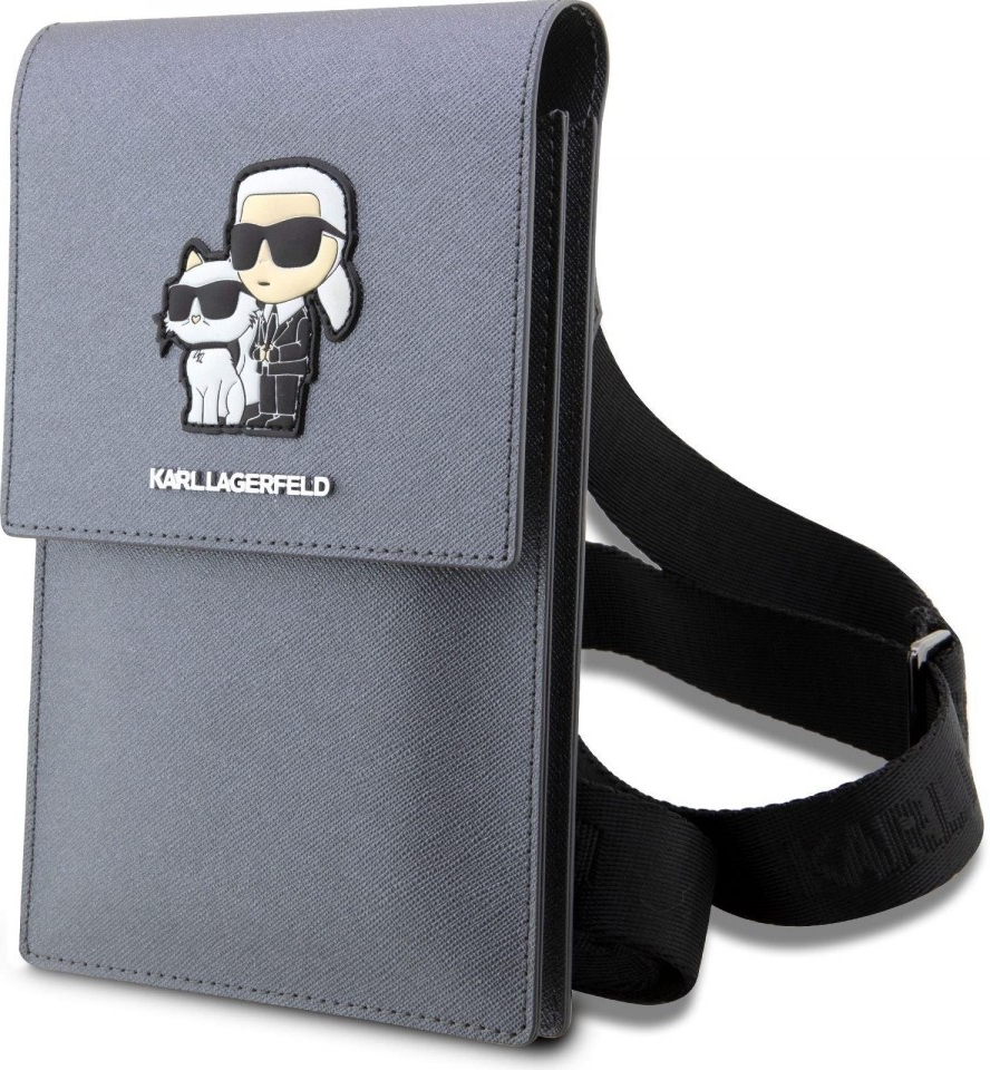 Pouzdro Karl Lagerfeld Saffiano Metal Logo NFT Wallet Phone Bag stříbrné