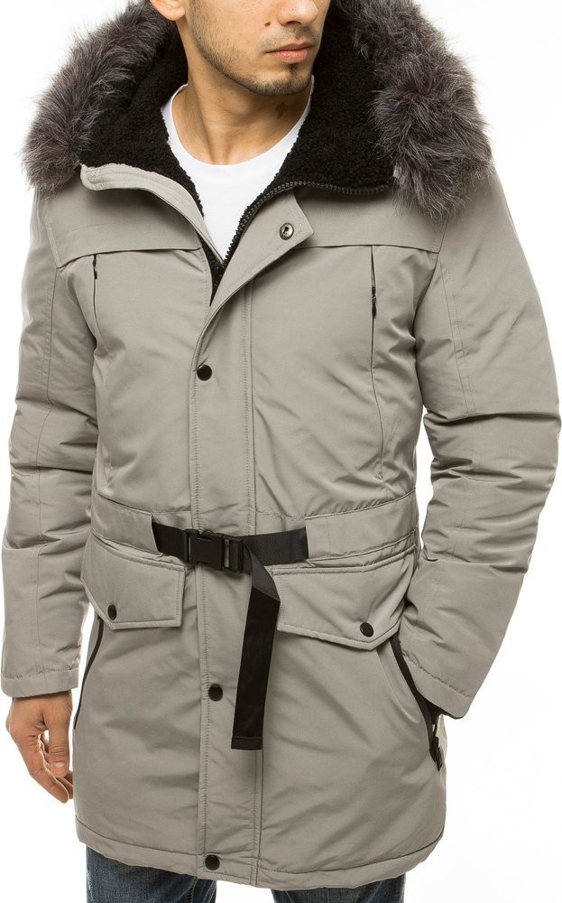 pánská zimní bunda s páskem TX3609 světle šedá