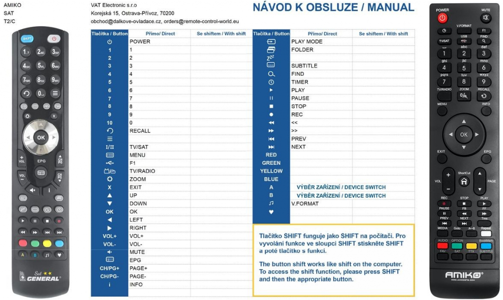 Dálkový ovladač General Amiko NEO T2/C, Impulse T2/C