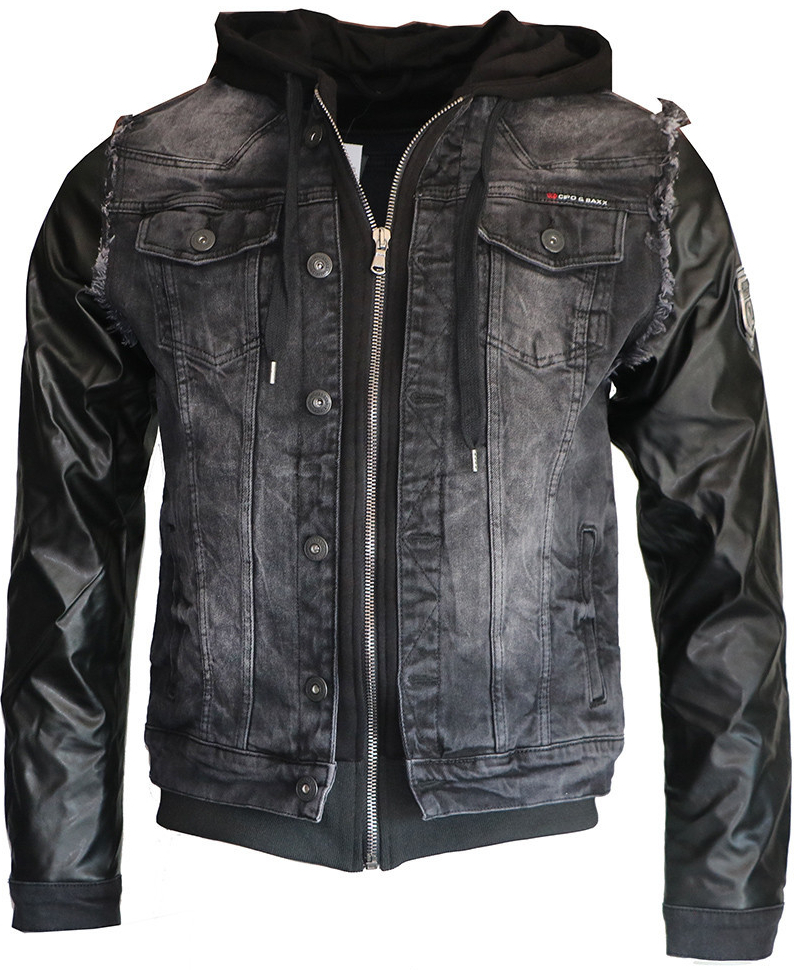 Cipo & Baxx bunda pánská C1290 jeans s kapucí černá