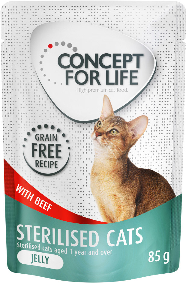 Concept for Life bez obilovin Sterilised Cats hovězí v omáčce 48 x 85 g