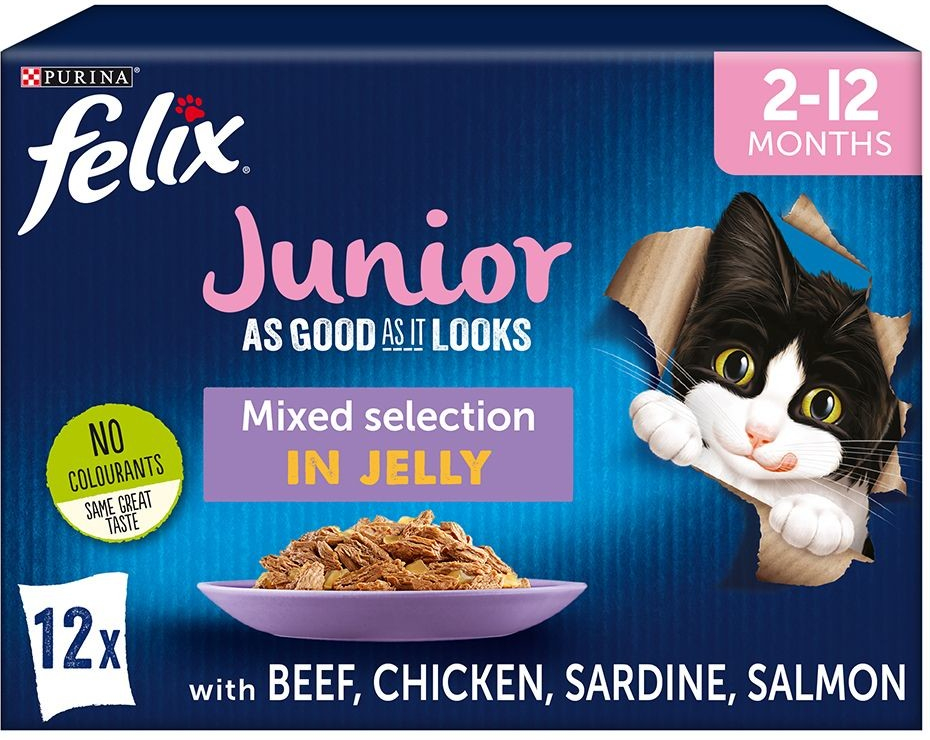 Felix Fantastic Junior kuřecí hovězí losos sardinky 48 x 85 g