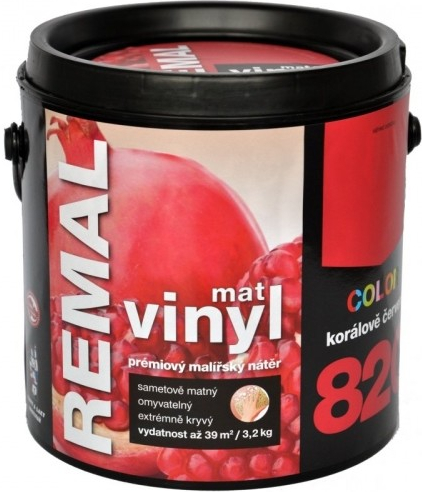 Barvy A Laky Hostivař Remal Vinyl Color mat, prémiová malířská barva, omyvatelná, 820 korálově červená, 3,2 kg