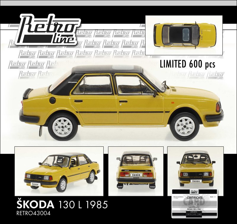 Škoda 130 L 1985 exportní verze žlutá/černá 1:43