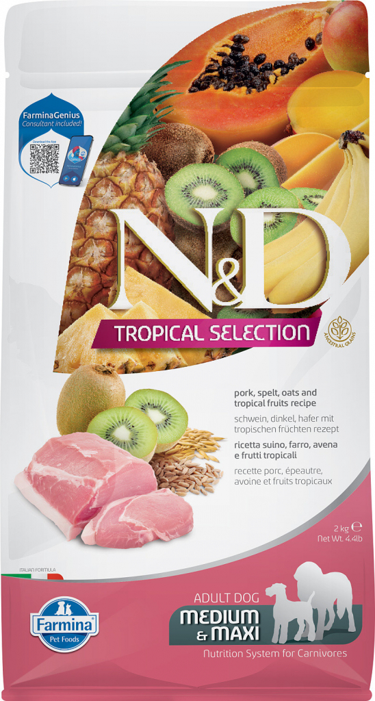N&D dog Tropical Selection adult medium & maxi pork 2 kg