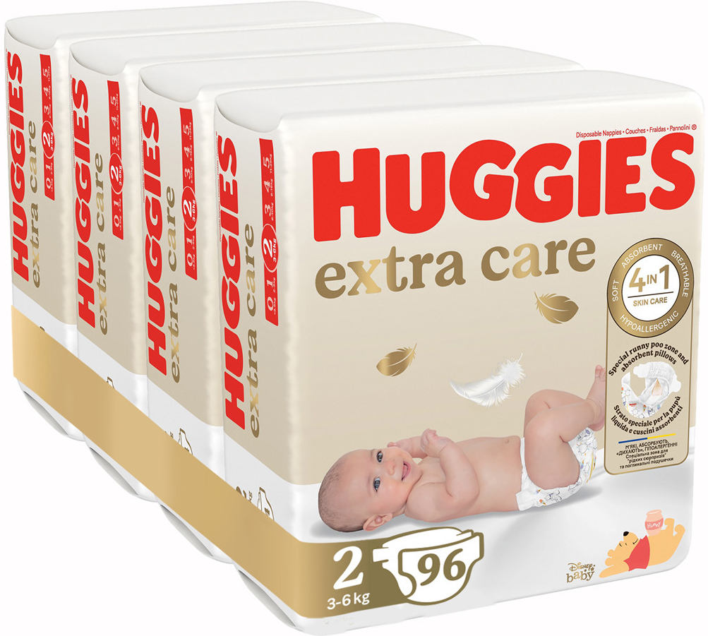 HUGGIES 4x Extra Care 2 3-6 kg 24 ks
