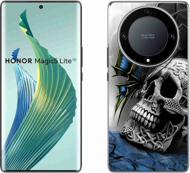 Pouzdro mmCase Gelové Honor Magic 5 Lite 5G - motýl a lebka