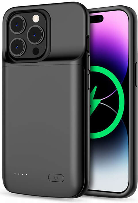 Pouzdro SES 3v1 Silikonové smart battery case power bank 5000 Apple iPhone 14 Pro Max - černé