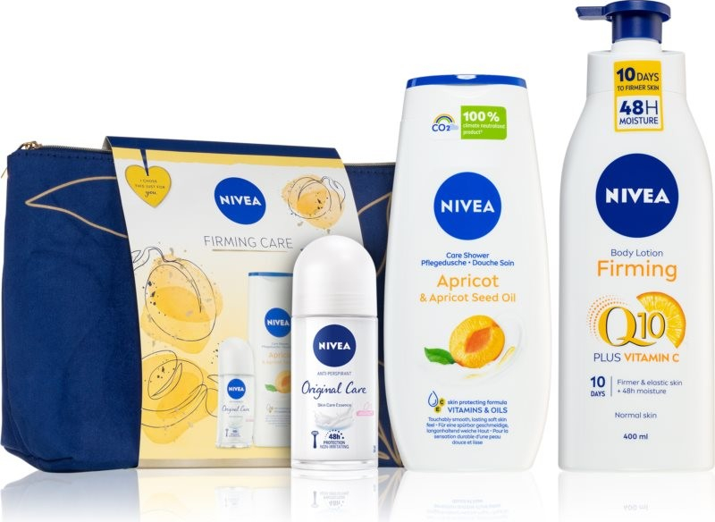 Nivea Firming Care roll-on 50 ml + sprchový gel 250 ml + tělové mléko 400 ml + kosmetická taška dárková sada