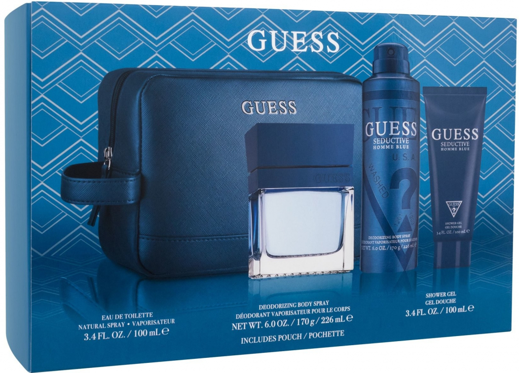 Guess Seductive Homme Blue EDT 100 ml + sprchový gel 100 ml + deospray 226 ml + kosmetická taštička dárková sada