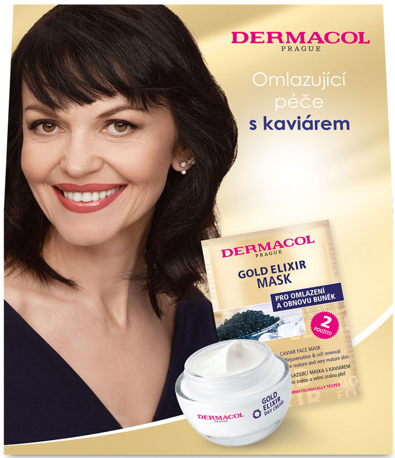 DERMACOL Gold Elixir omlazující kaviárový denní krém 50 ml, Gold Elixir omlazující maska s kaviárem 2x8 ml