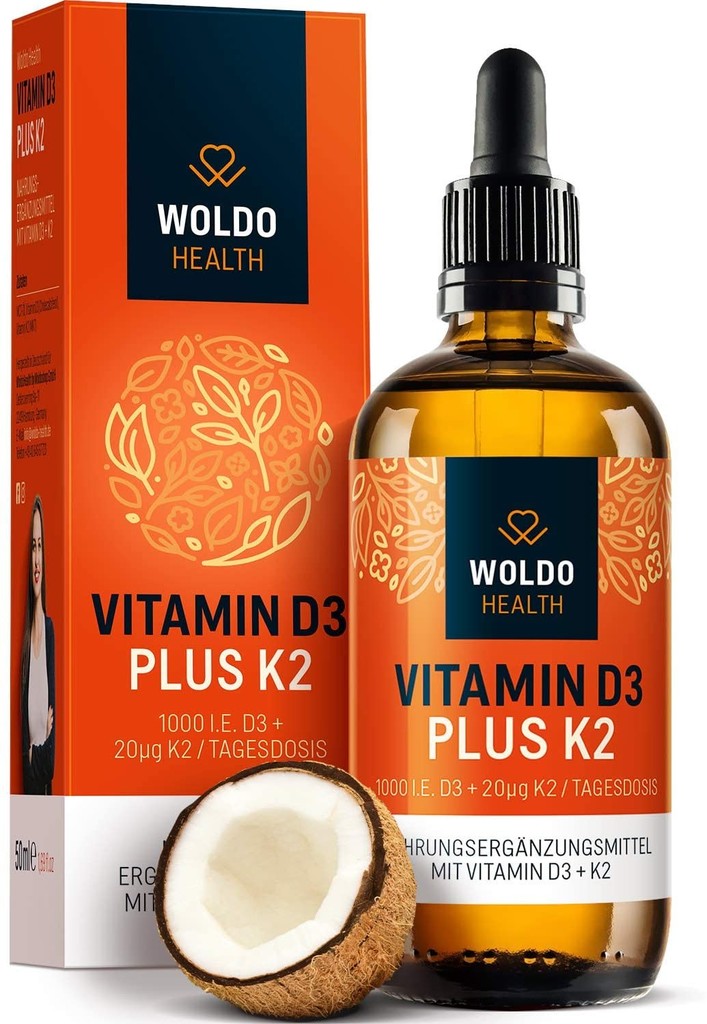 WoldoHealth Vitamin D3+K2 Kapky 1000 I.U. 50 ml