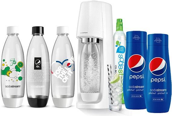 SodaStream Spirit White + láhve FUSE 3 x 1l + Sirup Pepsi 440 ml + Sirup Pepsi 440 ml