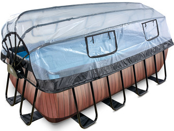 EXIT rámový bazén 4x2x1,22m (12v Sand filtr) - dřevěná optika + střešní okno + tepelné čerpadlo