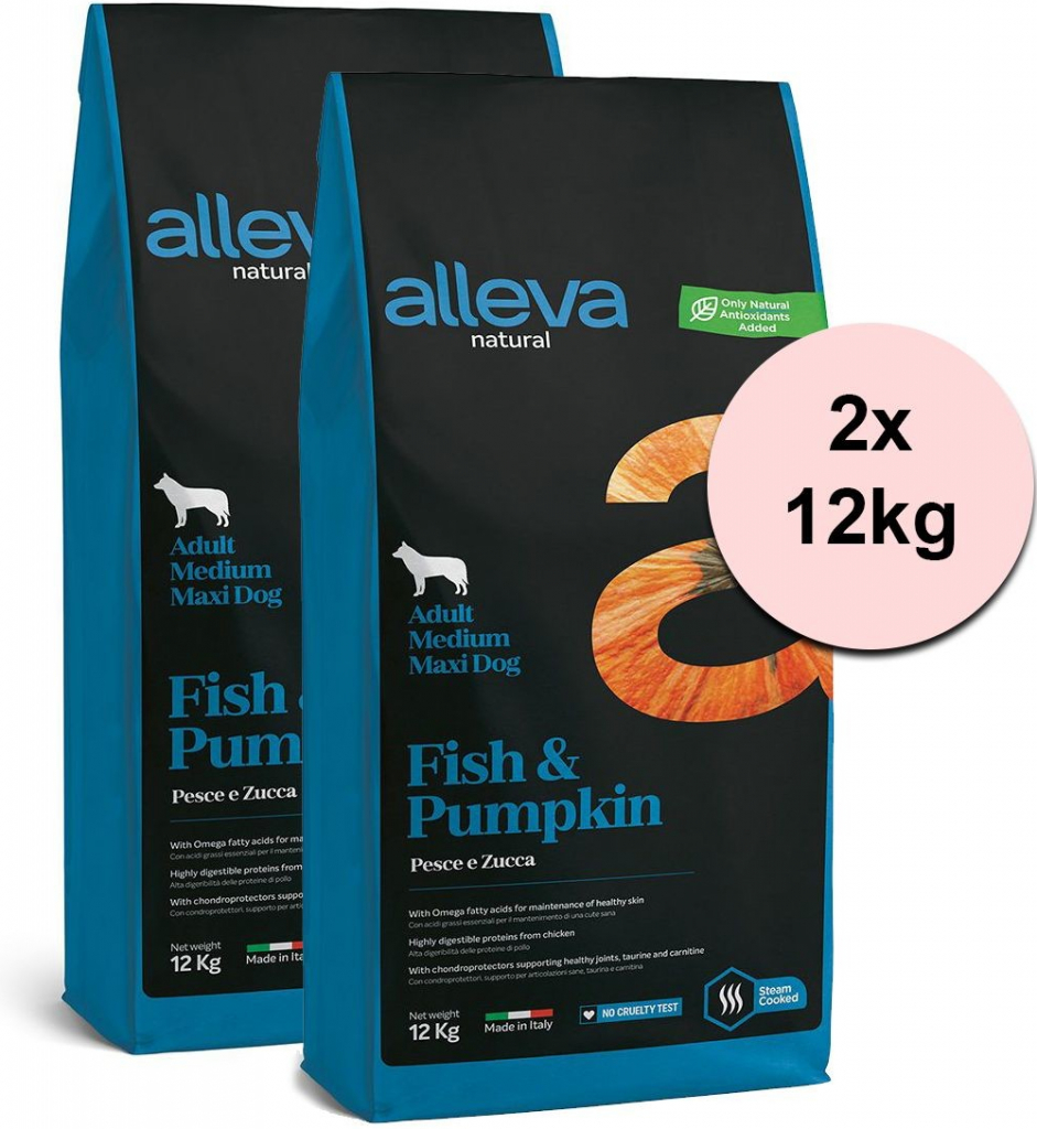 Alleva Natural Adult Medium / Maxi Fish and Pumpkin 2 x 12 kg