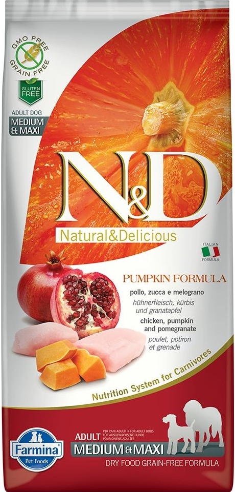 N&D Pumpkin Dog Adult Medium & Maxi Grain Free Chicken & Pomegranate 12 kg