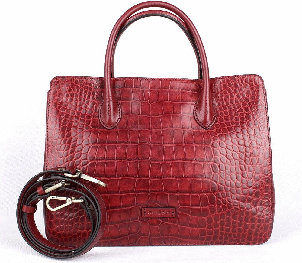 Gianni Conti Středně velká luxusní tmavěčervená kožená kabelka do ruky 18