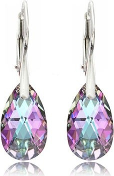 Swarovski Elements Pear krystal stříbrné visací fialové slzičky kapky 31242.3 Vitrail Light růžová fialová tyrkysová duhová