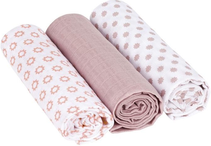 LÄSSIG bavlněné pleny Swaddle blanket 85 x 85 Star light pink 3 ks