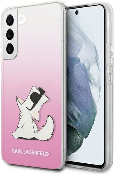 Pouzdro Karl Lagerfeld hard silikonové Samsung Galaxy S22 PLUS 5G Choupette Eat růžové