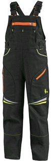 Canis CXS GARFIELD Dětské pracovní kalhoty s laclem černé s HV žluto/oranžovými doplňky 1030012816