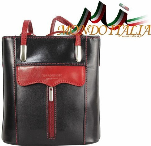 Kožená kabelka batoh 438 černá + červená
