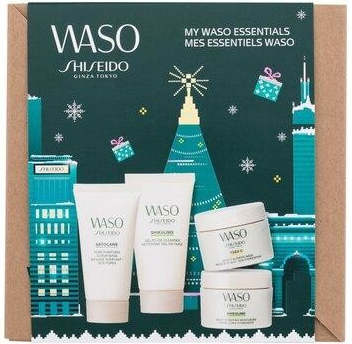 Shiseido Waso My Waso Essentials sada čisticí gel Shikulime Gel-To-Oil Cleanser 30 ml + hydratační krém Shikulime Mega Hydrating Moisturizer 15 ml + peelingová maska Satocane Pore Purifyting