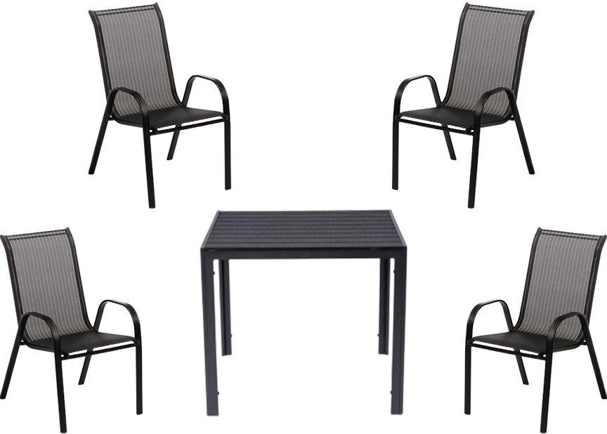 IWHOME Jídelní set VIGO M antracit + 4x židle VALENCIA 2 černá