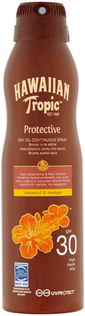 Hawaiian Tropic Protective voděodolný ochranný suchý olej na opalování Coconut & Mango SPF30 180 ml